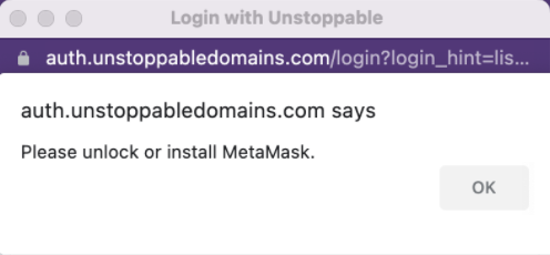 Error Message presented to user if MetaMask is not installed