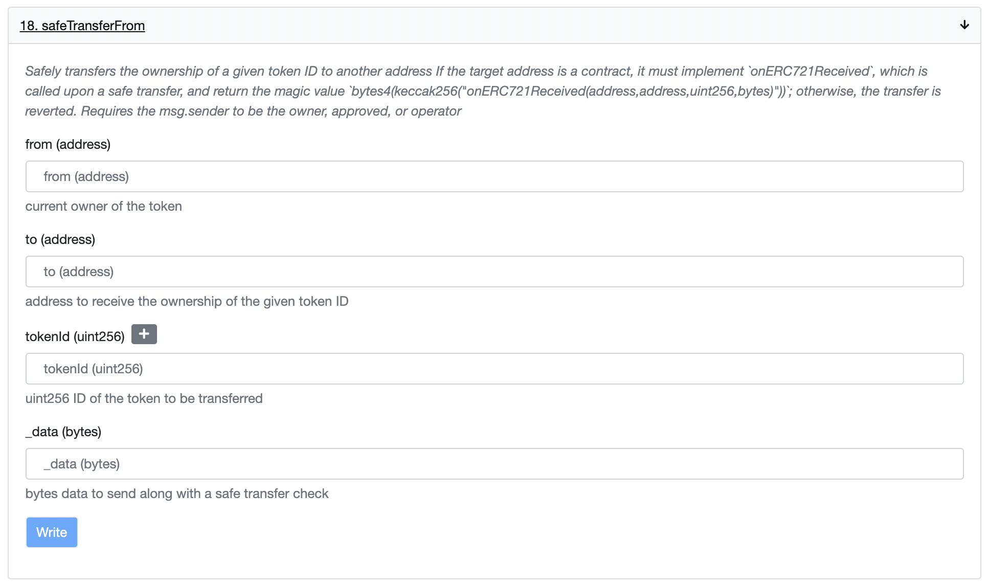 safeTransferFrom function with 4 fields to complete