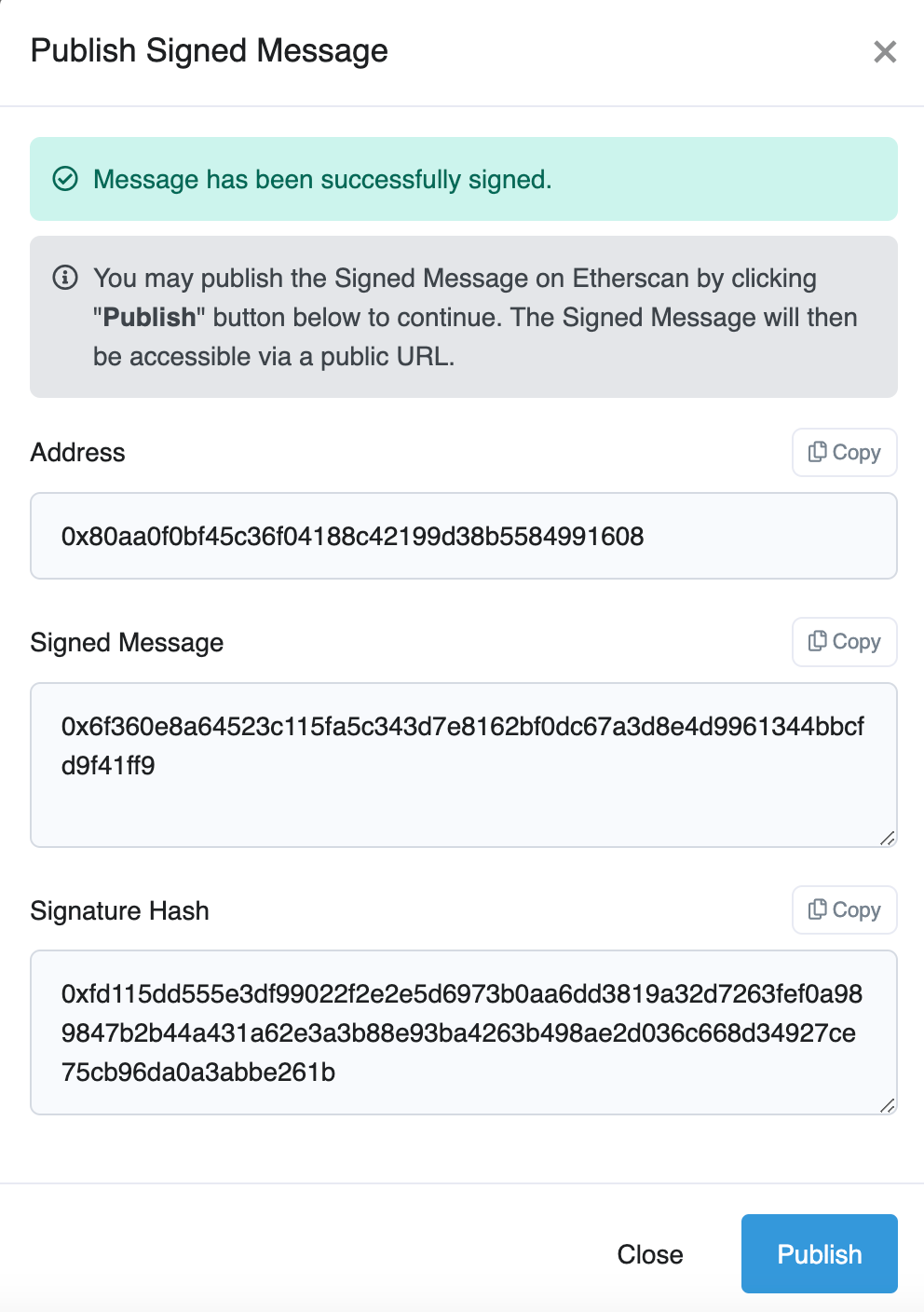 Signing messages on Etherscan