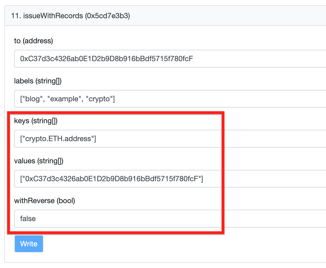 filling issueWithRecords parameters